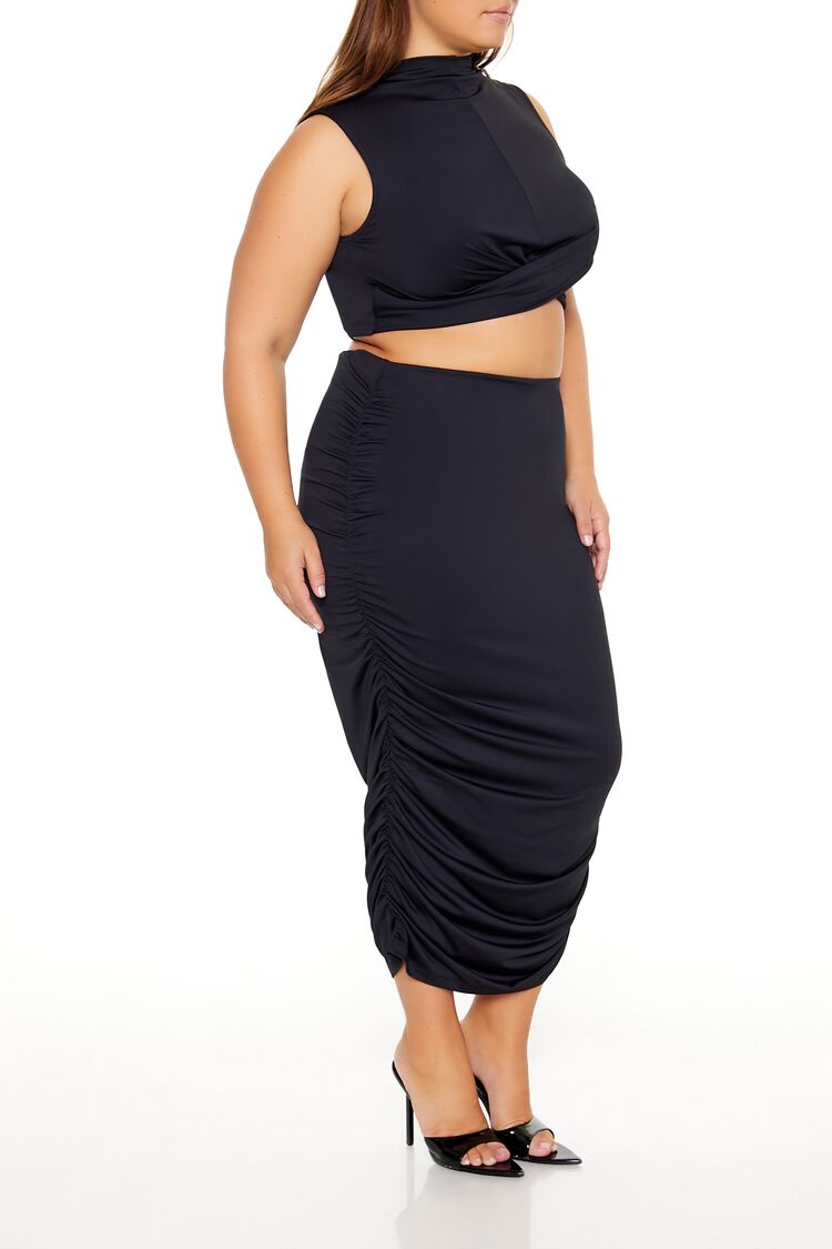 Plus Size Ruched Crop Top & Skirt Set-Feelings Star