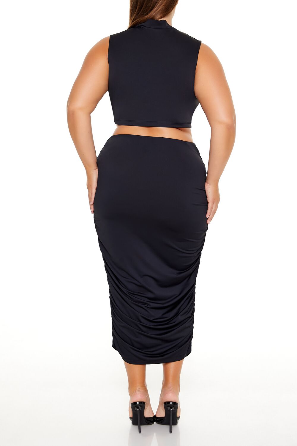 Plus Size Ruched Crop Top & Skirt Set-Feelings Star