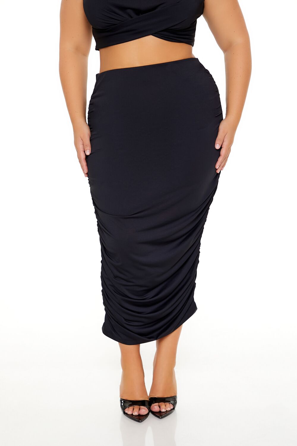 Plus Size Ruched Crop Top & Skirt Set-Feelings Star