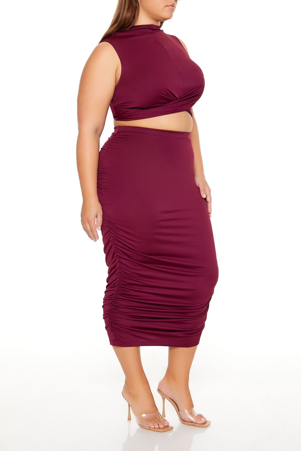 Plus Size Ruched Crop Top & Skirt Set-Feelings Star