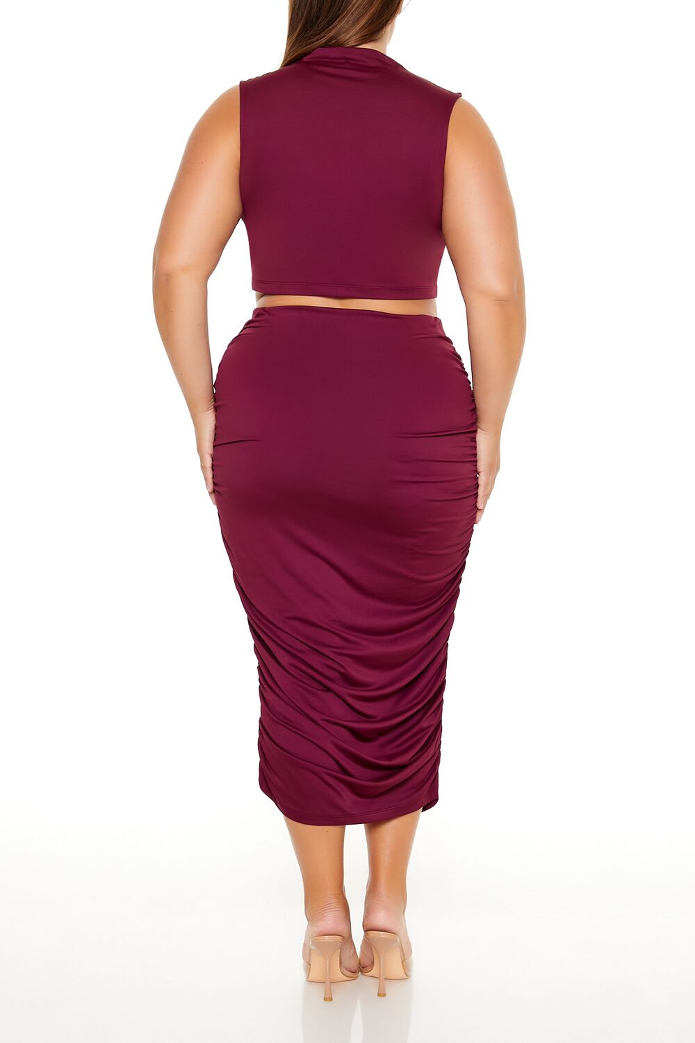 Plus Size Ruched Crop Top & Skirt Set-Feelings Star