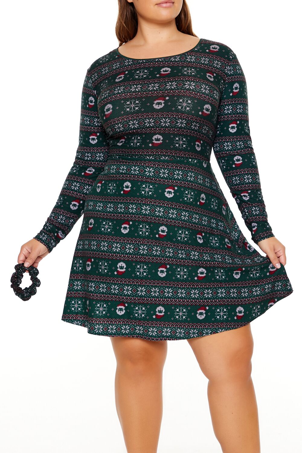 Plus Size Fair Isle Mini Dress & Scrunchie Set-Feelings Star