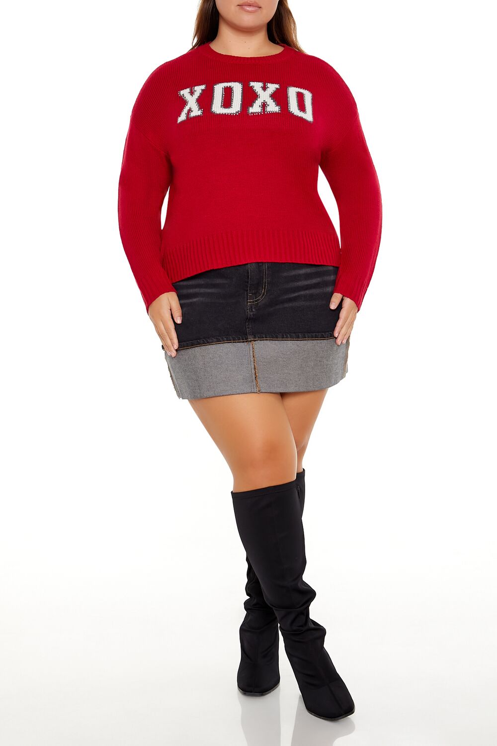 Plus Size XOXO Crew Sweater-Feelings Star