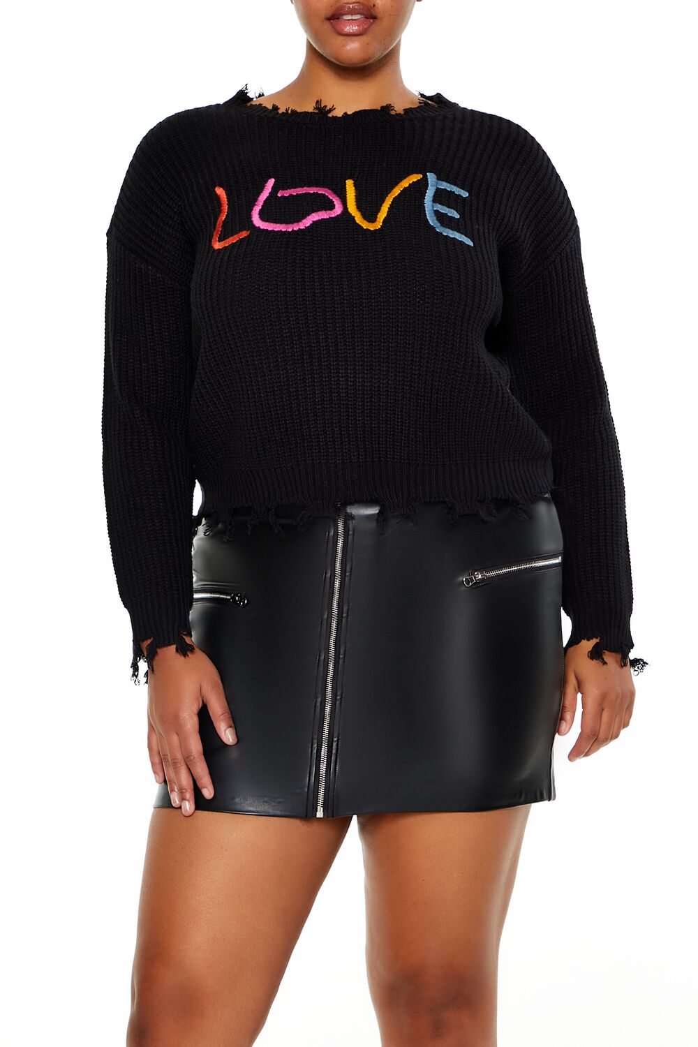 Plus Size Love Embroidered Sweater-Feelings Star