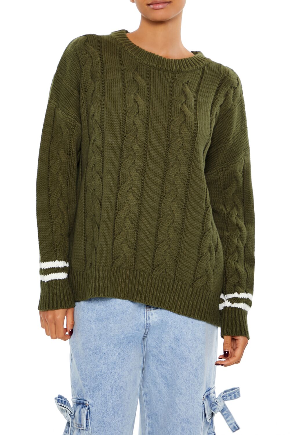 Varsity-Striped Cable Knit Sweater-Feelings Star