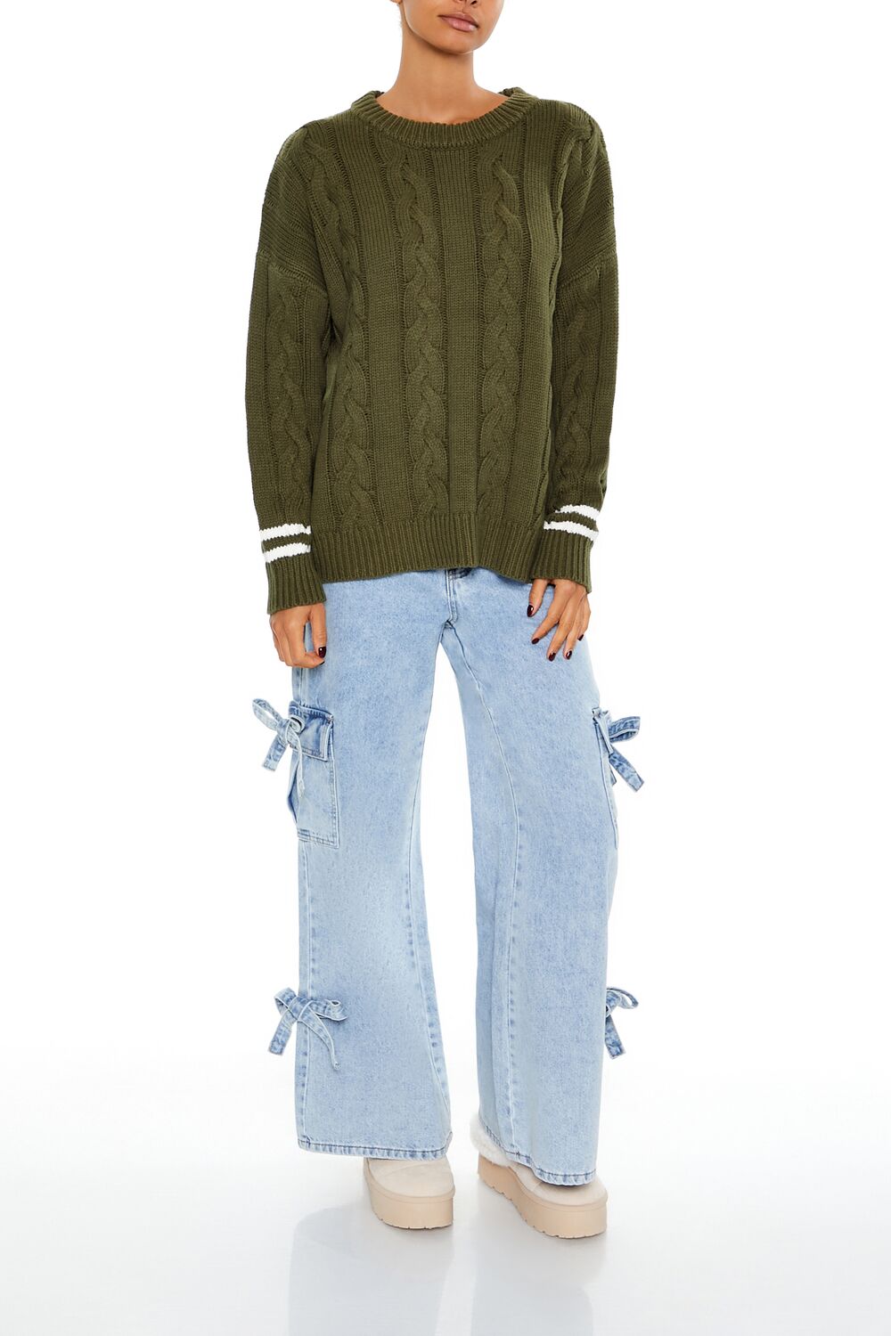 Varsity-Striped Cable Knit Sweater-Feelings Star