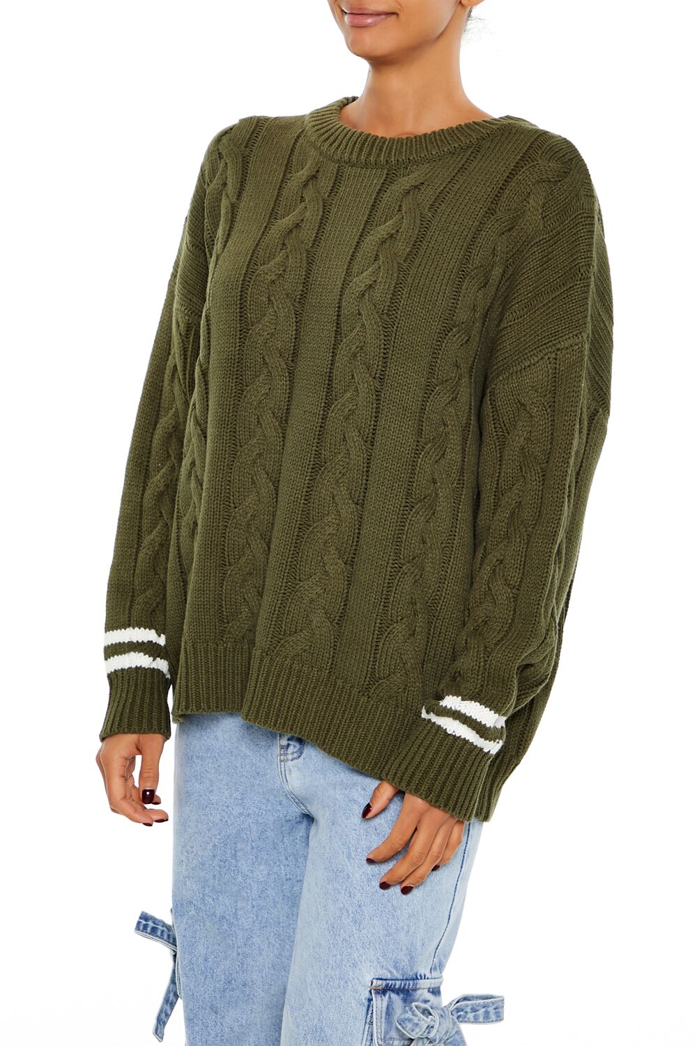 Varsity-Striped Cable Knit Sweater-Feelings Star