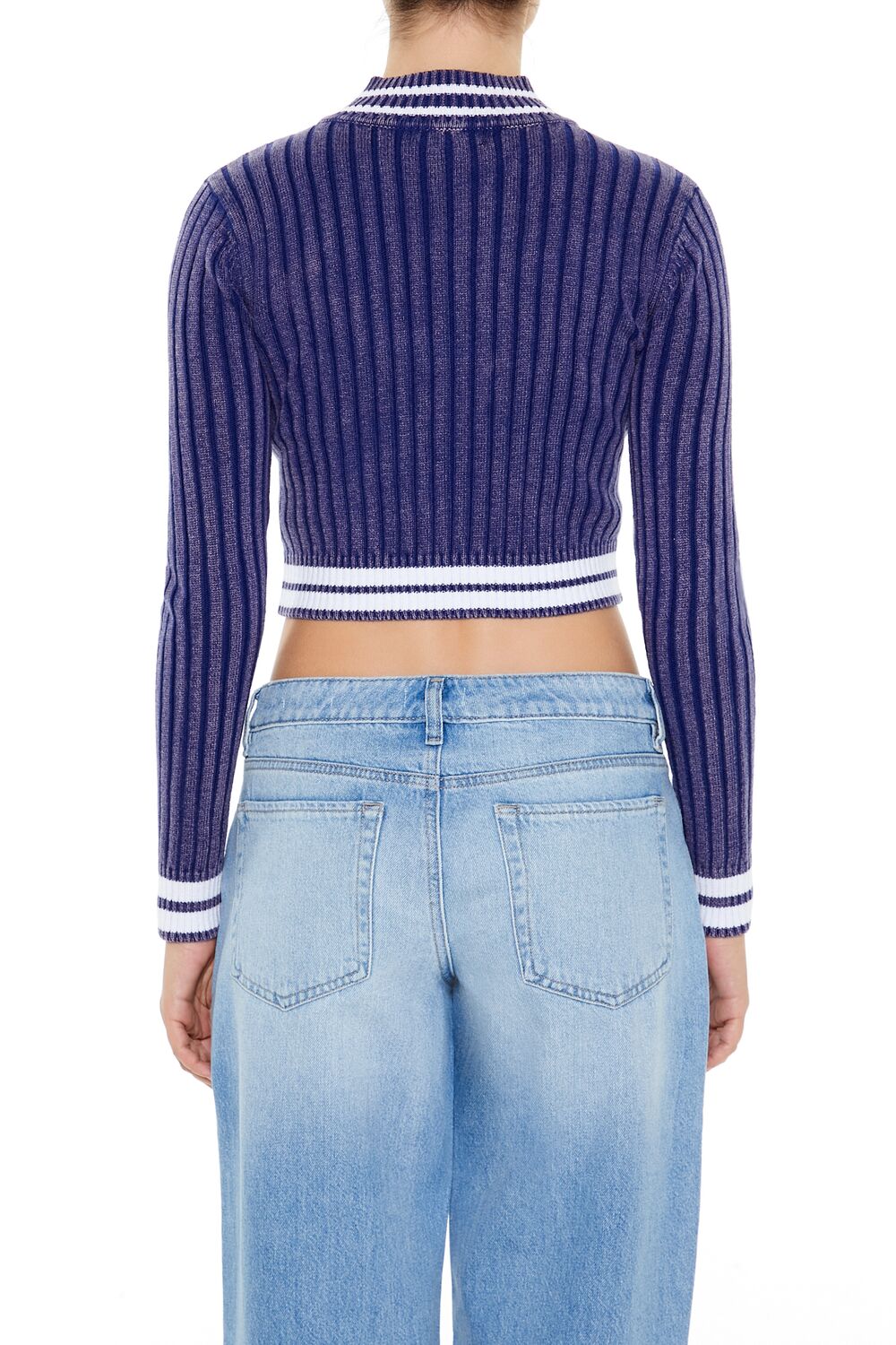 Varsity-Striped Zip-Up Sweater-Feelings Star