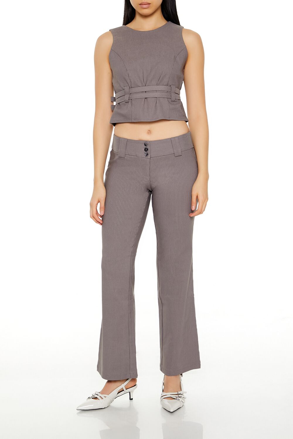 Buckled Pinstriped Crop Top-Feelings Star