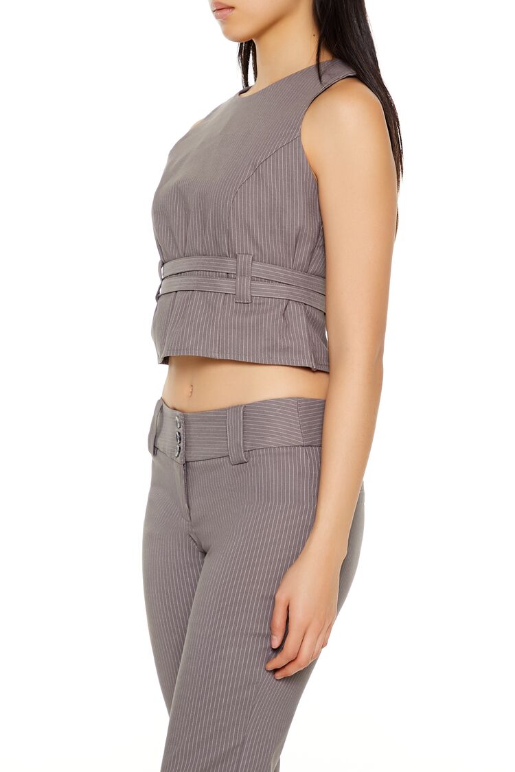 Buckled Pinstriped Crop Top-Feelings Star