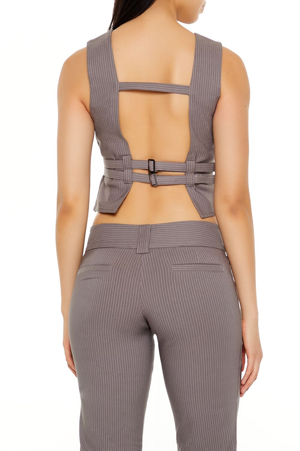 Buckled Pinstriped Crop Top-Feelings Star