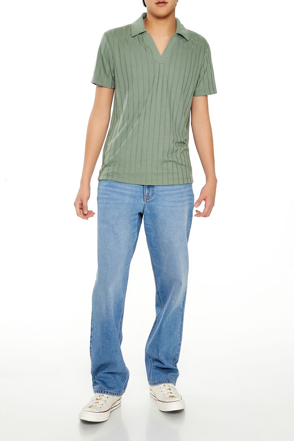 Striped Split-Neck Polo Shirt-Feelings Star