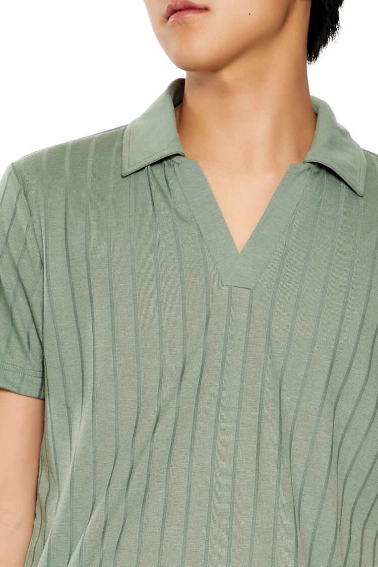 Striped Split-Neck Polo Shirt-Feelings Star