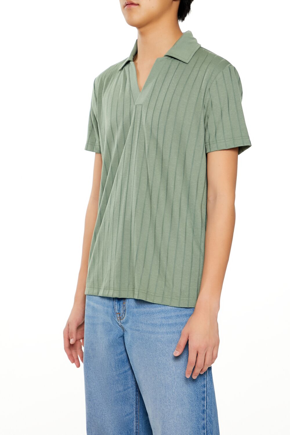 Striped Split-Neck Polo Shirt-Feelings Star