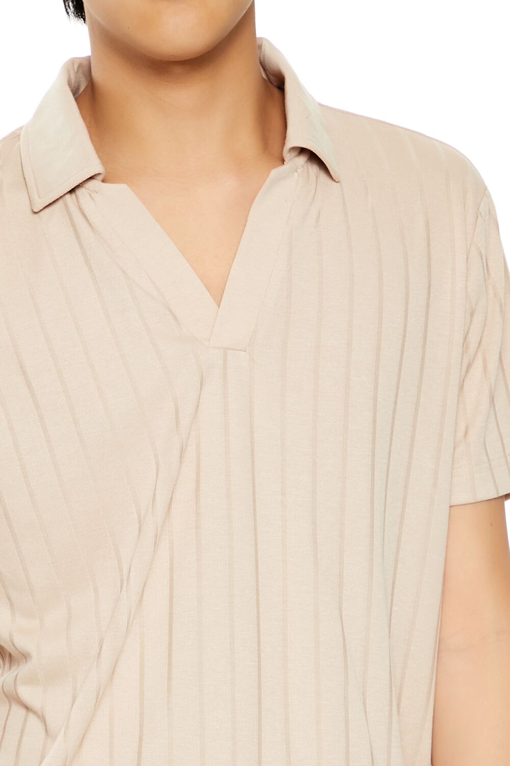 Striped Split-Neck Polo Shirt-Feelings Star