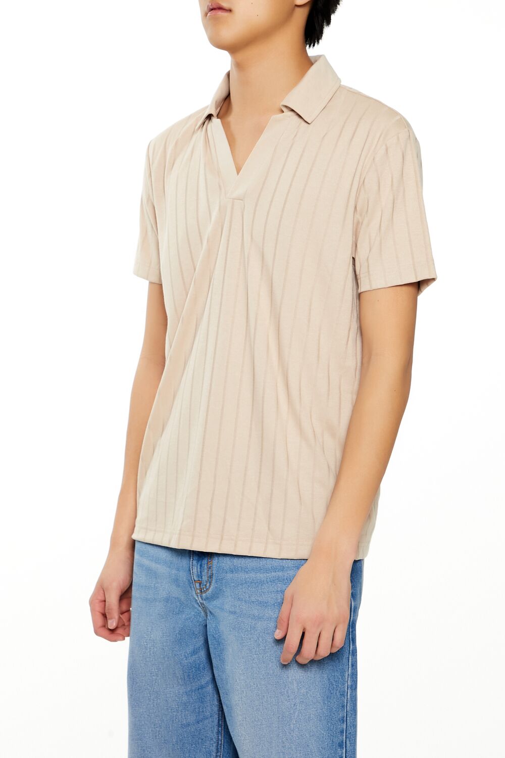 Striped Split-Neck Polo Shirt-Feelings Star