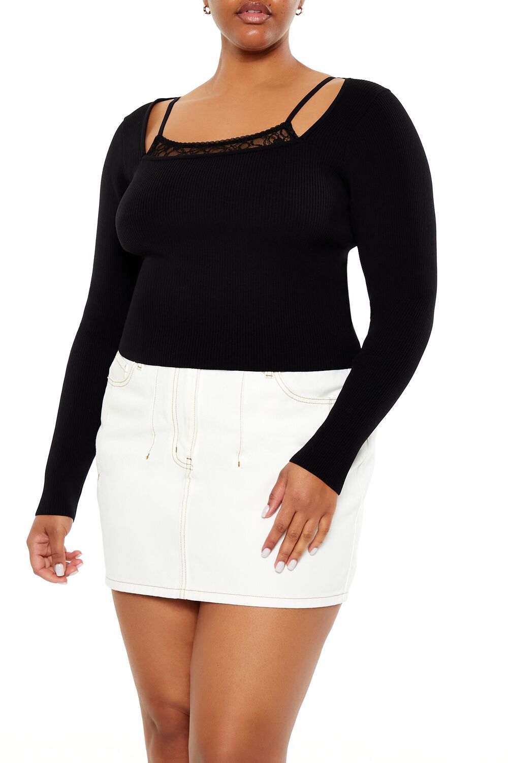 Plus Size Lace Cami & Sweater Combo Top-Feelings Star