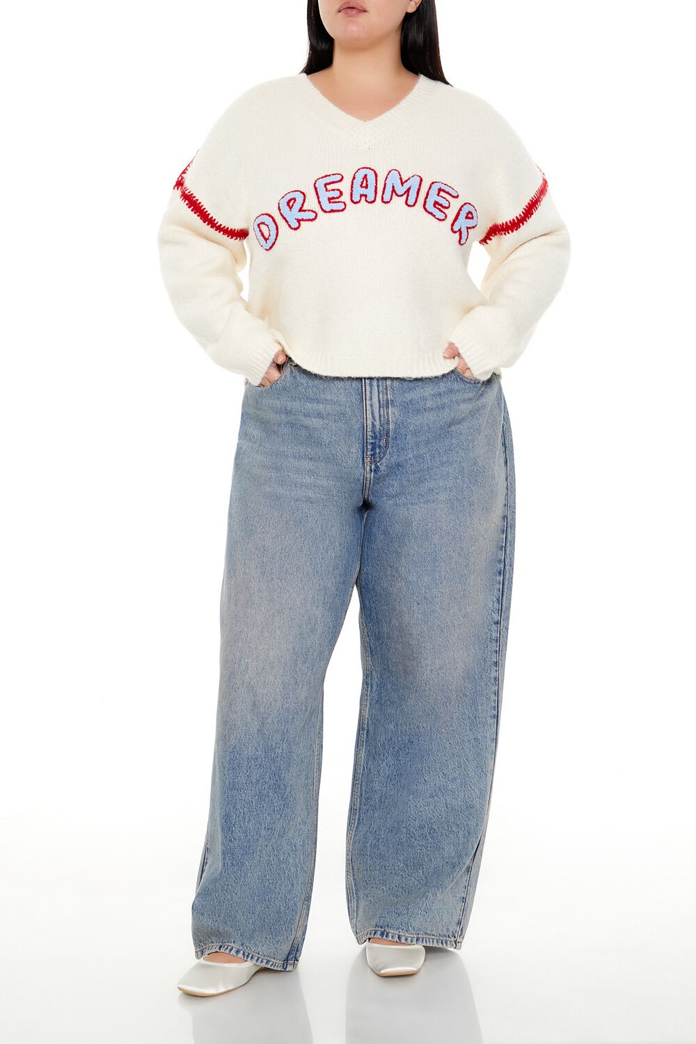 Plus Size Dreamer Fuzzy Knit Sweater-Feelings Star