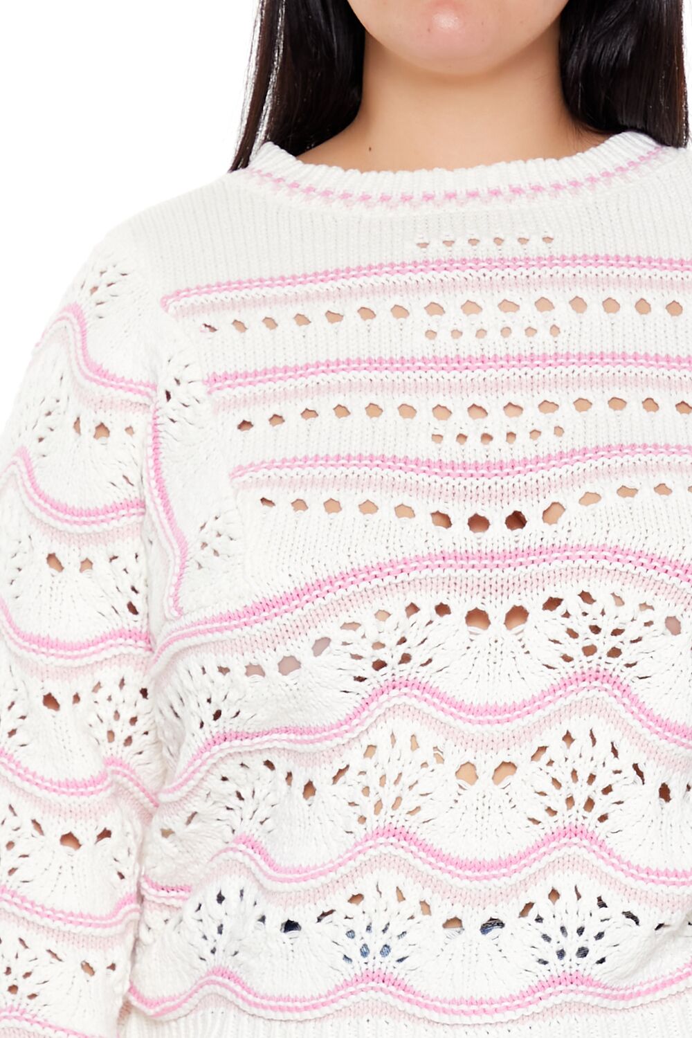 Plus Size Open-Knit Two-Tone Sweater-Feelings Star