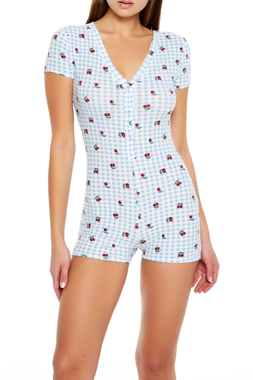 Gingham Cherry Pajama Romper-Feelings Star