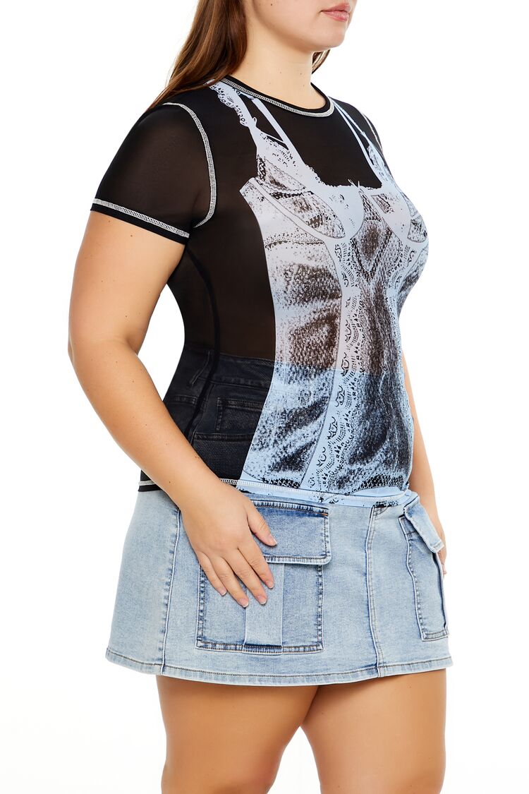 Plus Size Bustier Graphic Baby Tee-Feelings Star