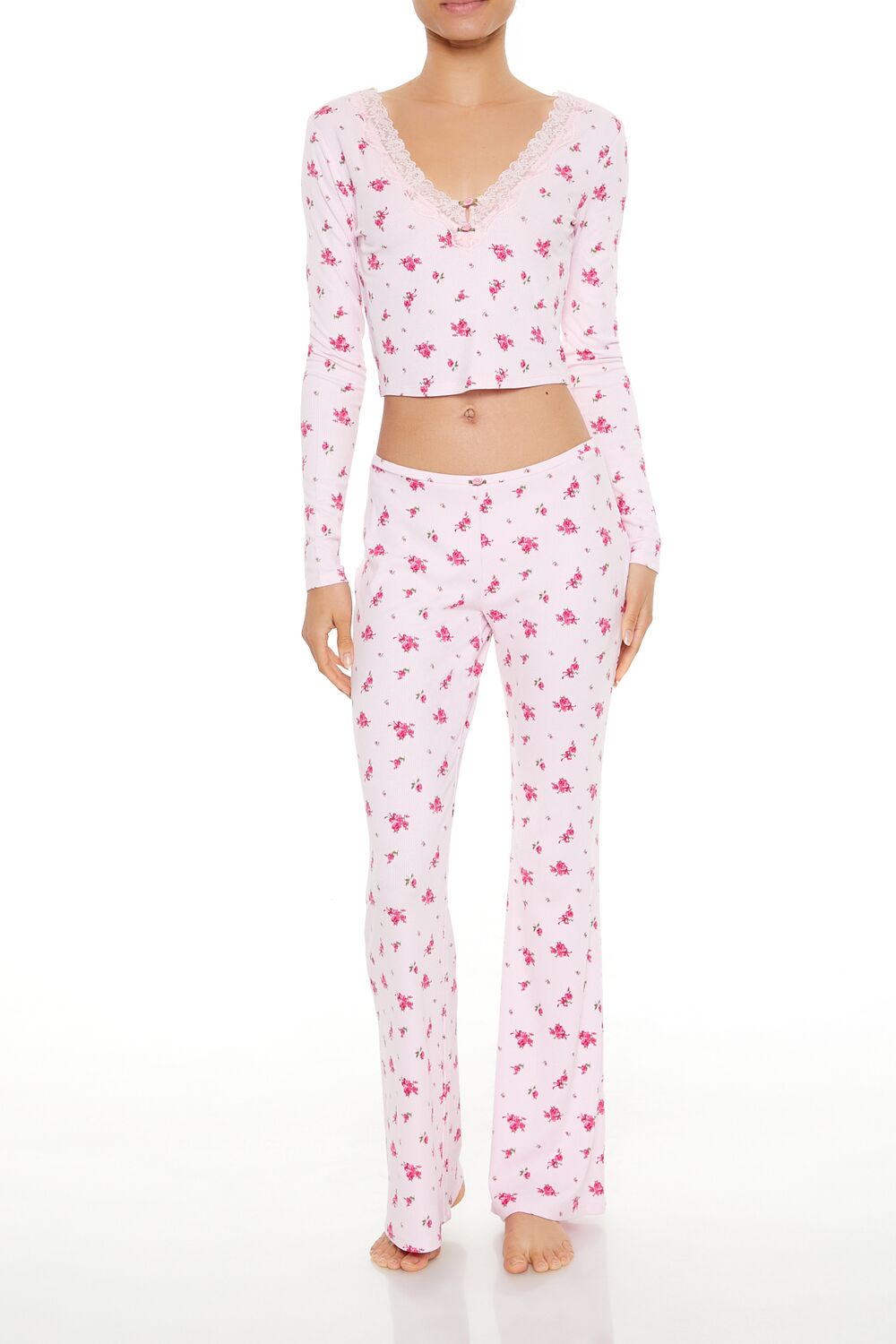 Floral Print Rosette Pajama Top-Feelings Star