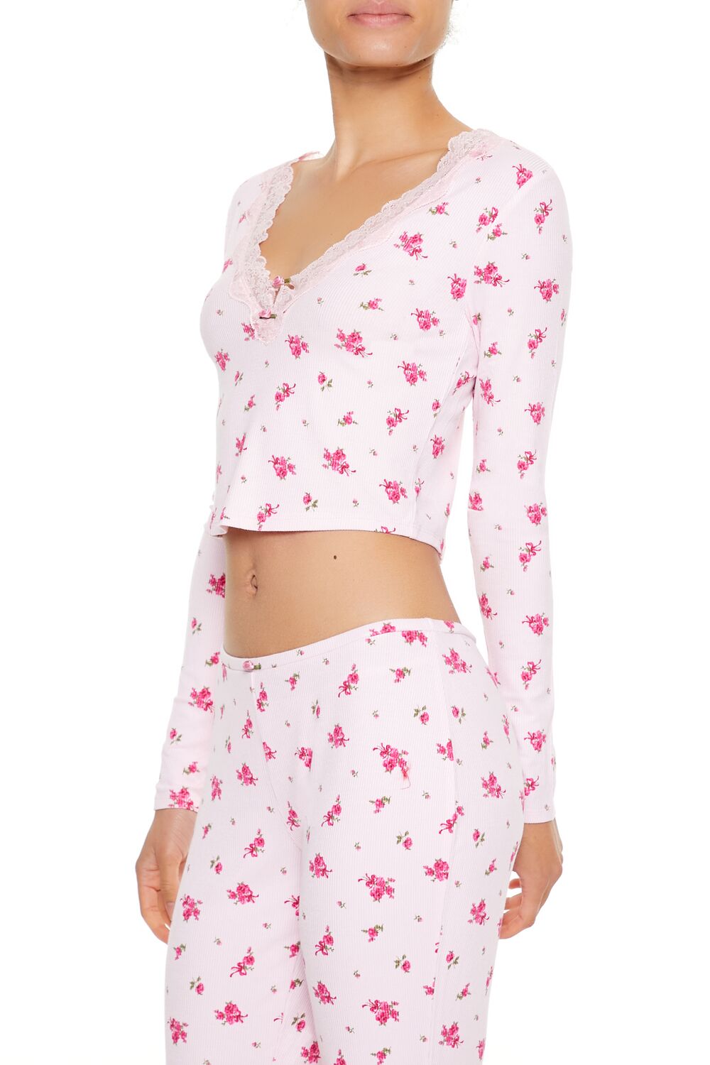 Floral Print Rosette Pajama Top-Feelings Star