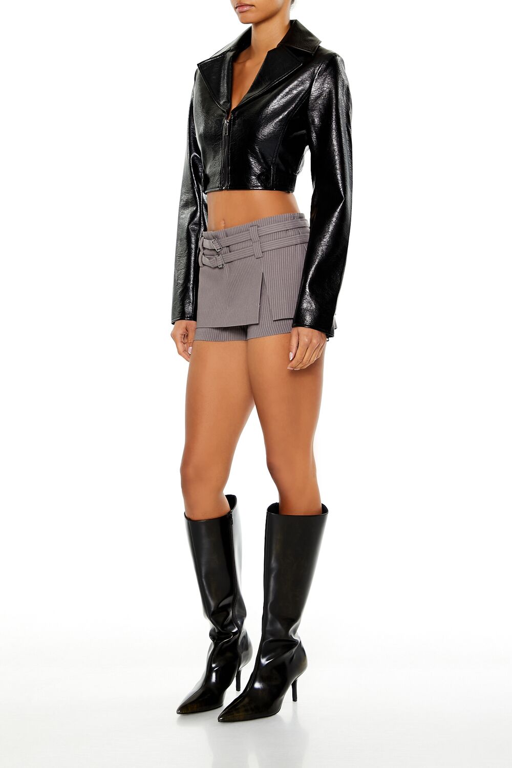 Buckled Pinstriped Micro Mini Skort-Feelings Star