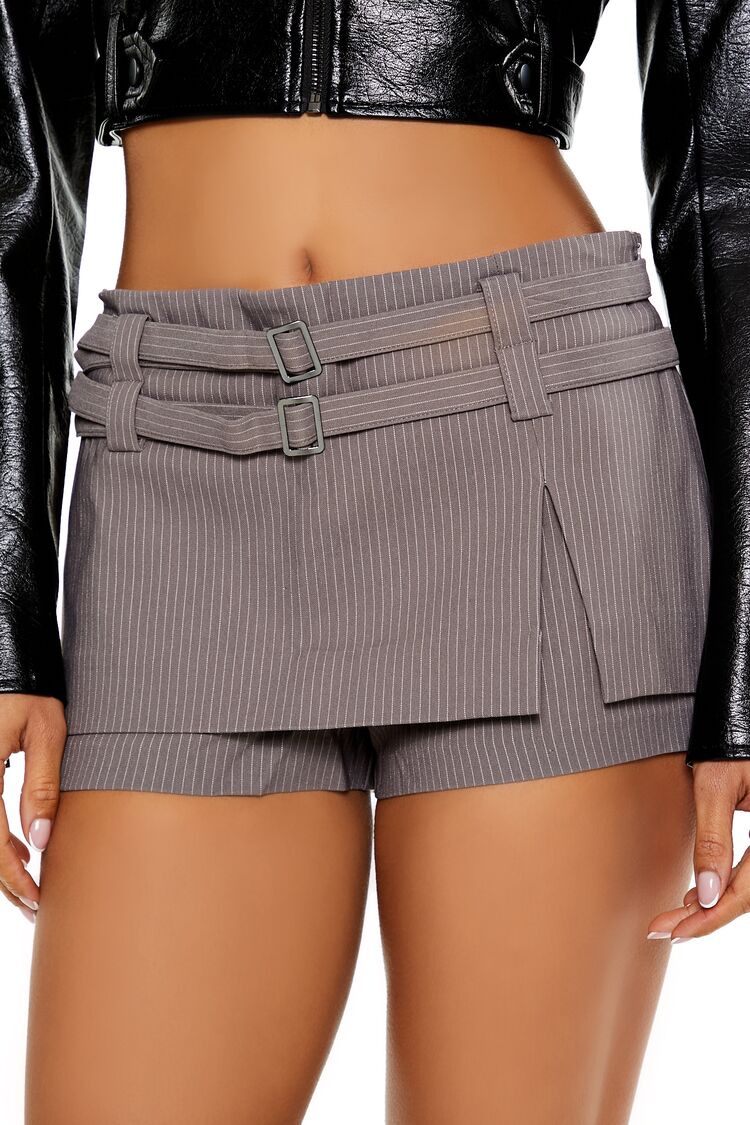 Buckled Pinstriped Micro Mini Skort-Feelings Star