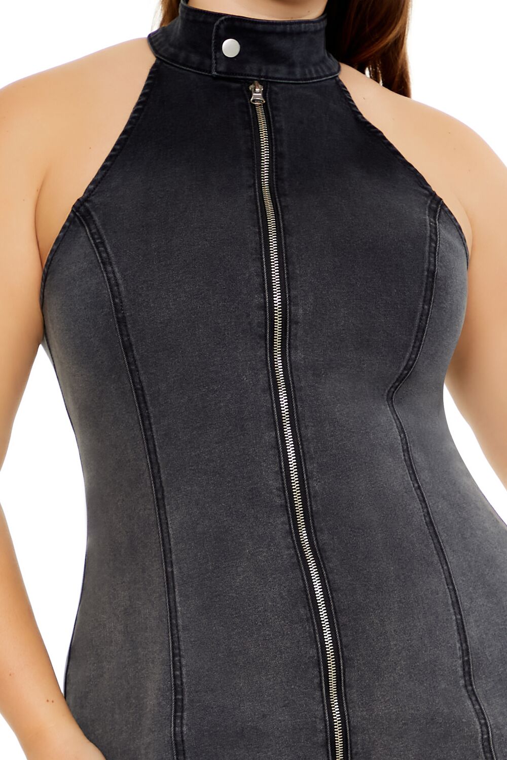 Plus Size Denim Zip-Up Mini Dress-Feelings Star