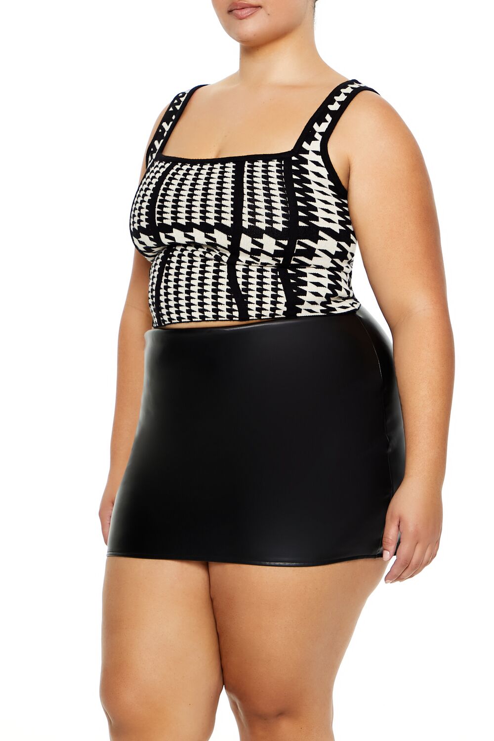 Plus Size Sweater-Knit Houndstooth Tank Top-Feelings Star