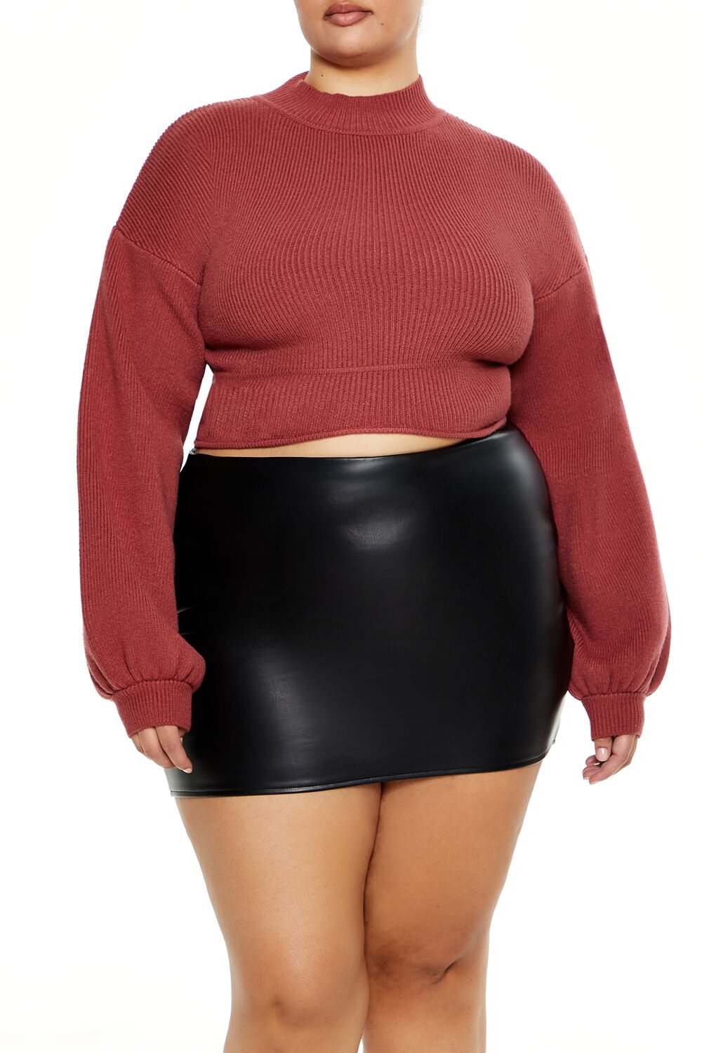 Plus Size Cropped Rib-Knit Sweater-Feelings Star