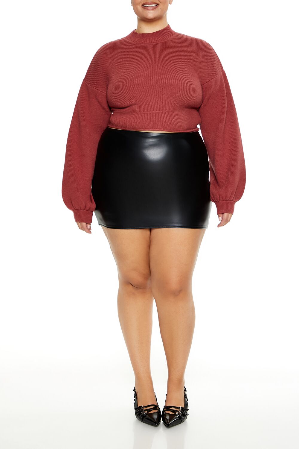 Plus Size Cropped Rib-Knit Sweater-Feelings Star