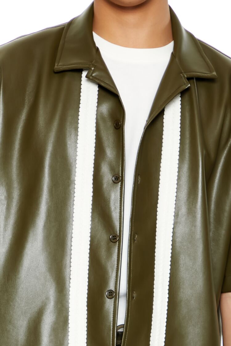 Striped Faux Leather Shirt-Feelings Star