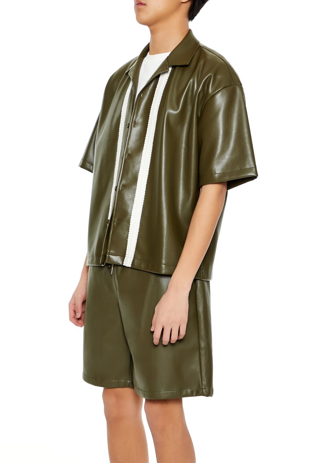 Striped Faux Leather Shirt-Feelings Star