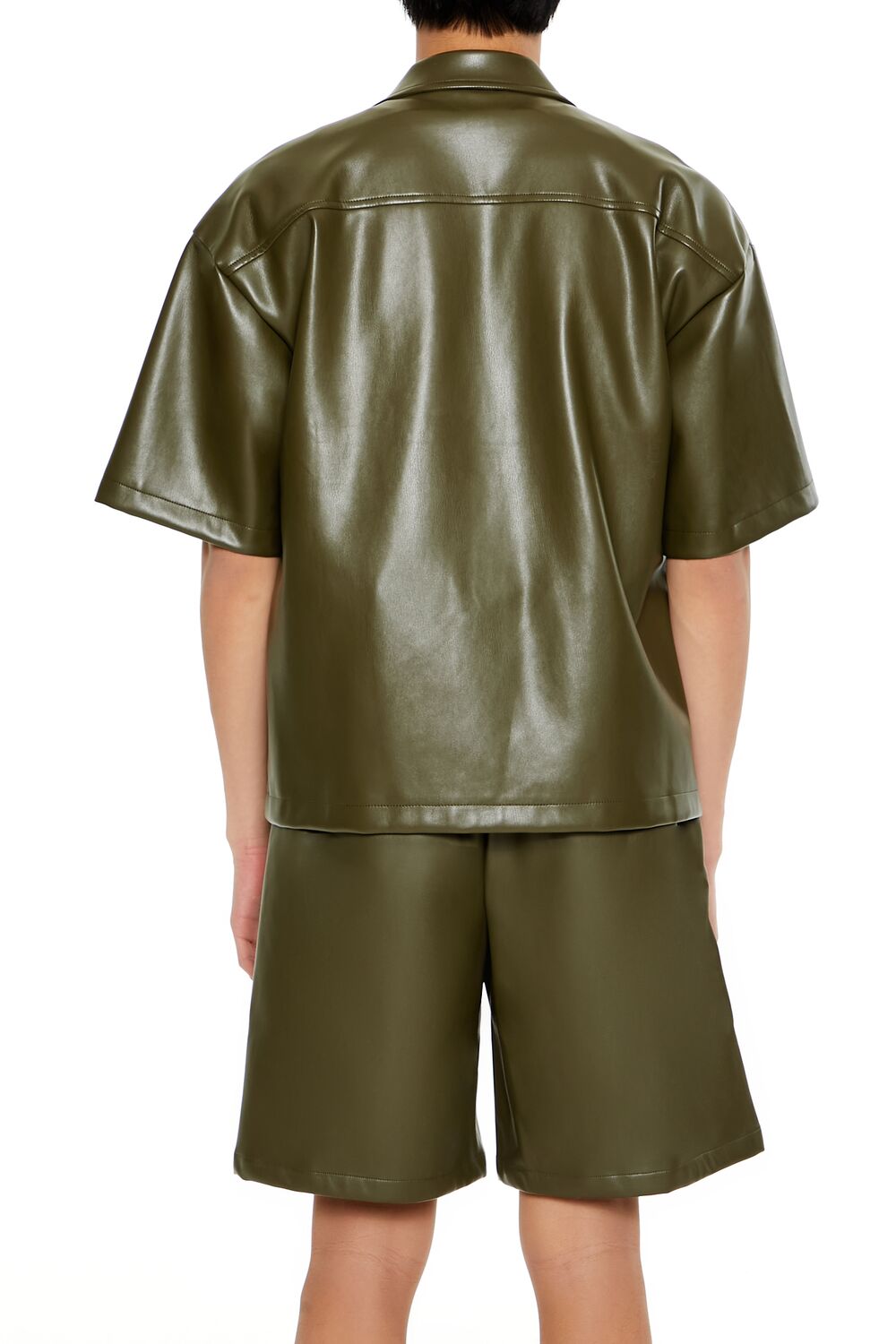 Striped Faux Leather Shirt-Feelings Star