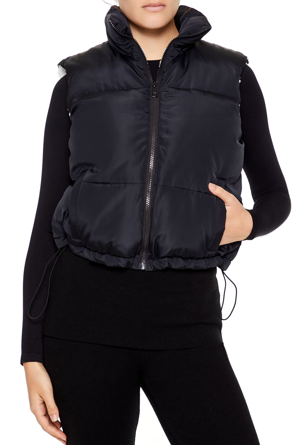 Toggle Drawstring Cropped Vest-Feelings Star