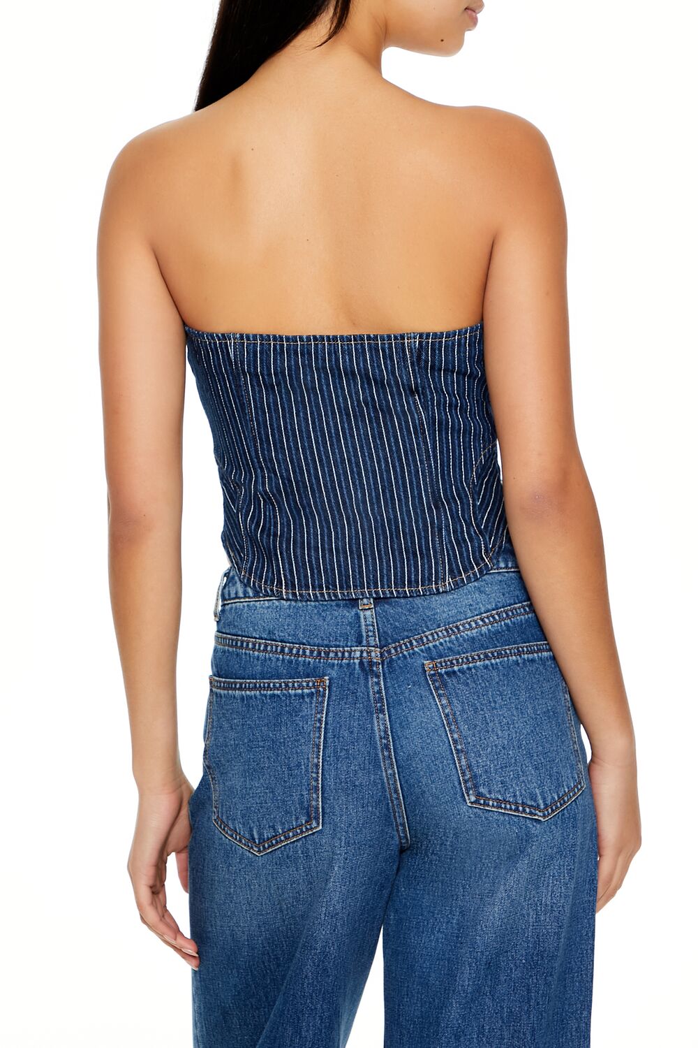 Striped Denim Tube Crop Top-Feelings Star