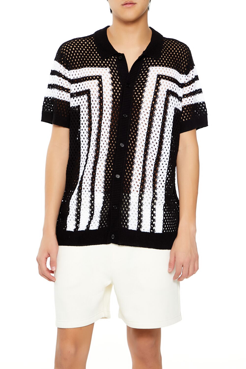 Striped Crochet Polo Shirt-Feelings Star