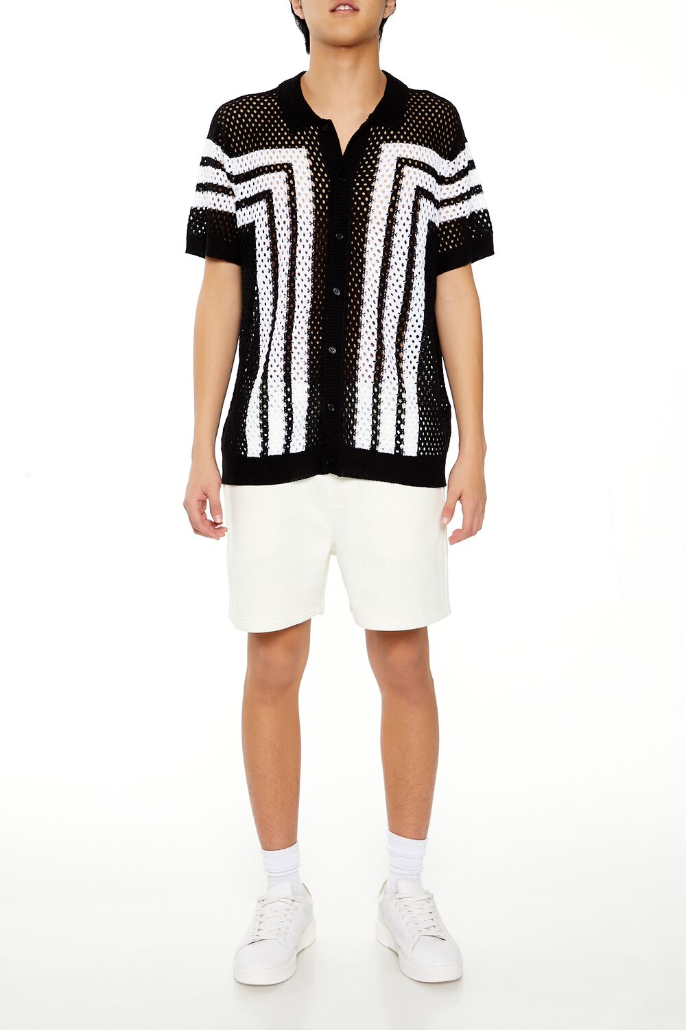 Striped Crochet Polo Shirt-Feelings Star