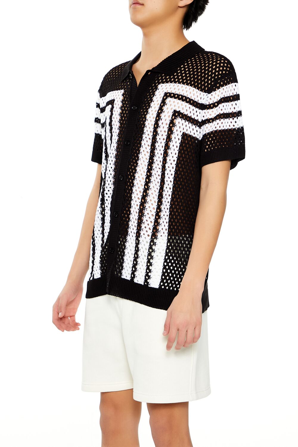 Striped Crochet Polo Shirt-Feelings Star