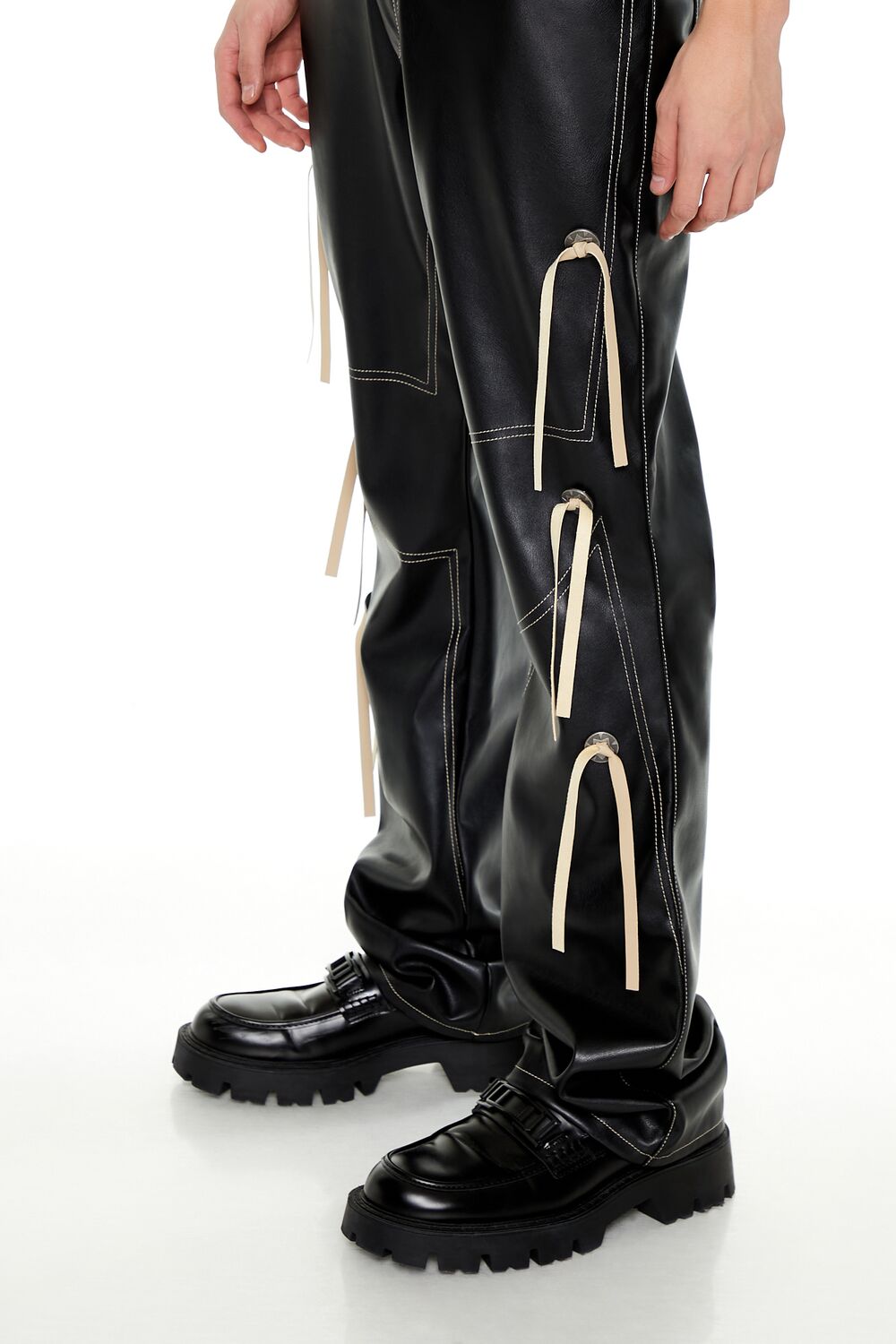 Two-Tone Faux Leather Flare Pants-Feelings Star