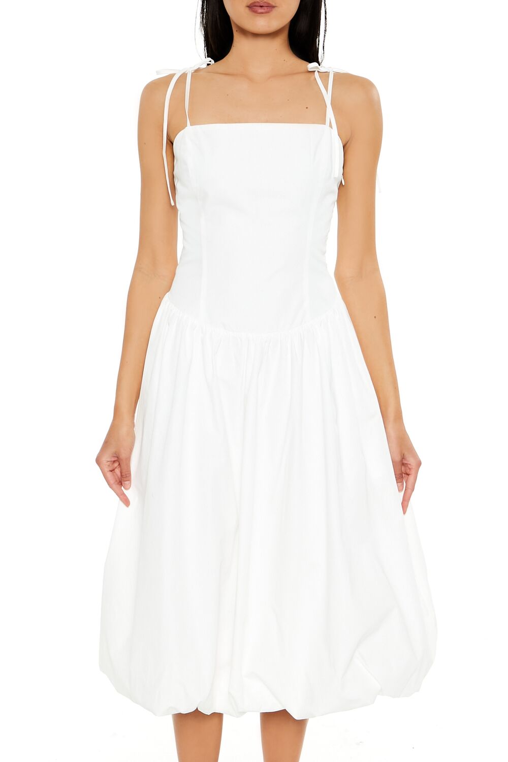 Bubble-Hem Tie-Strap Midi Dress-Feelings Star