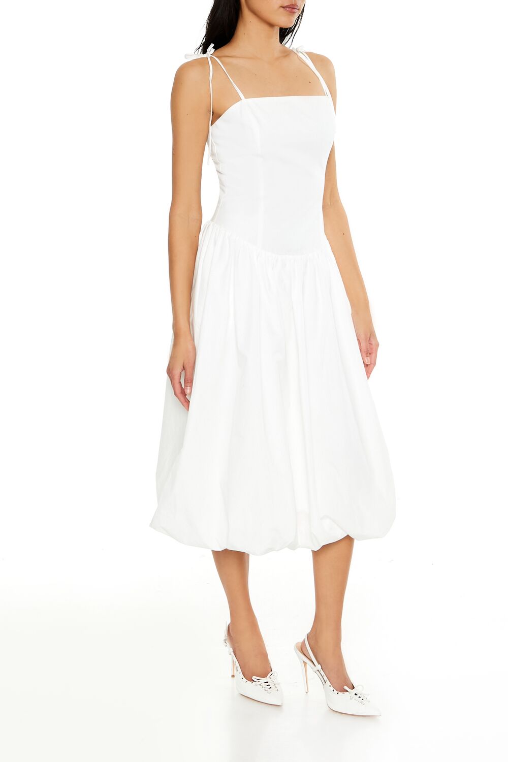 Bubble-Hem Tie-Strap Midi Dress-Feelings Star