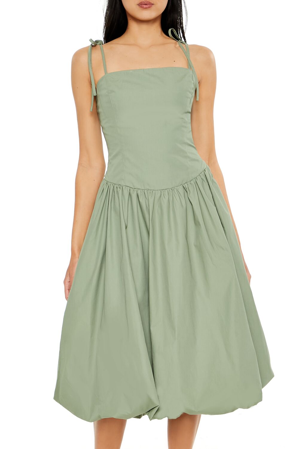 Bubble-Hem Tie-Strap Midi Dress-Feelings Star