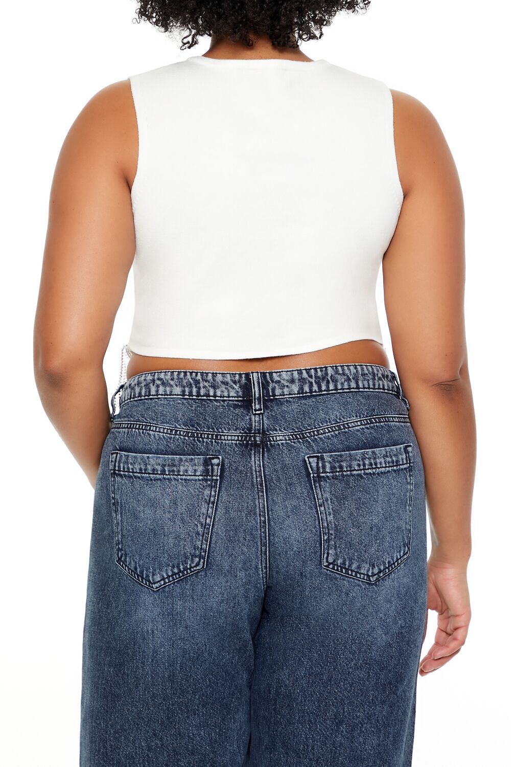 Plus Size Sweater-Knit Rhinestone Crop Top-Feelings Star