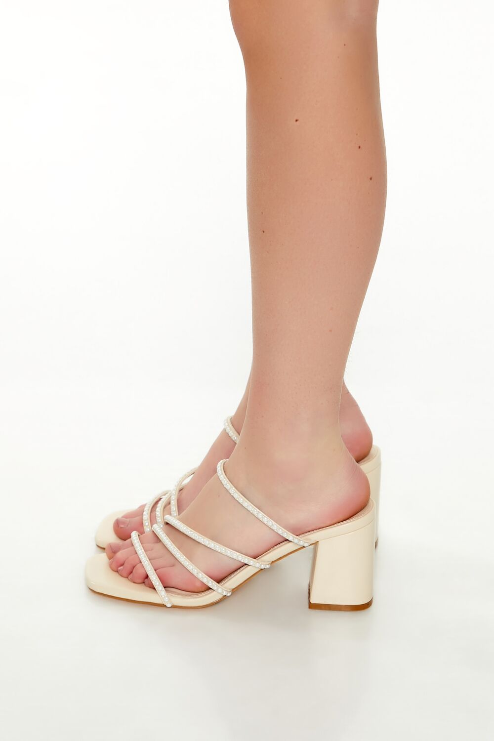 Strappy Faux Pearl Block Heels-Feelings Star