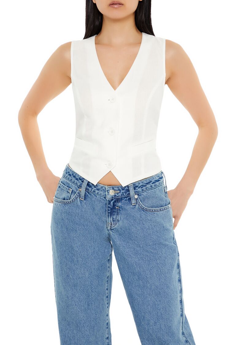 V-Neck Cropped Hem Vest-Feelings Star