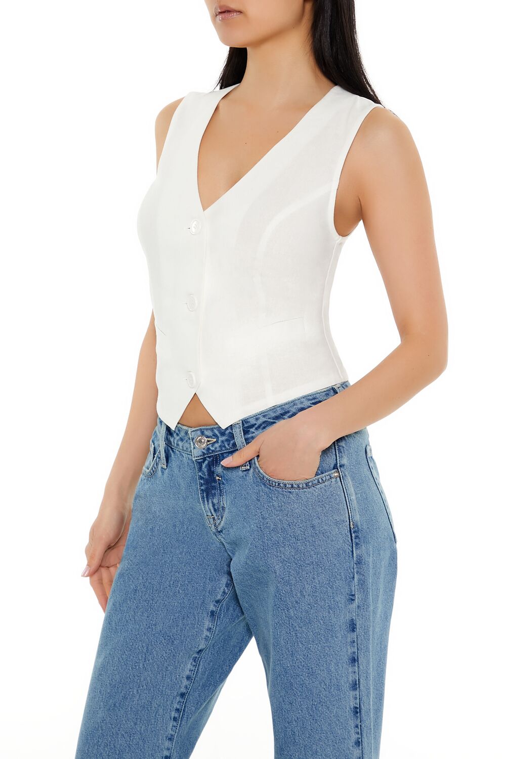 V-Neck Cropped Hem Vest-Feelings Star