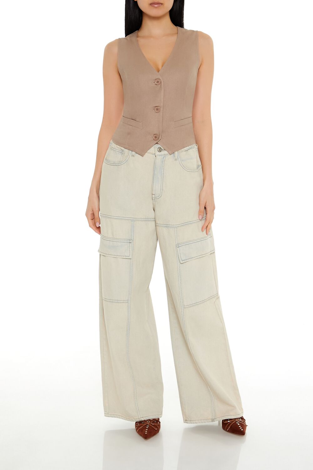 V-Neck Cropped Hem Vest-Feelings Star